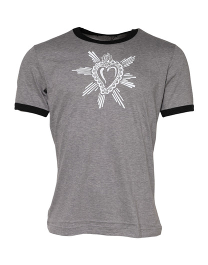 Dolce &amp; Gabbana Gray Sacred Heart Cotton Crew Neck T-shirt