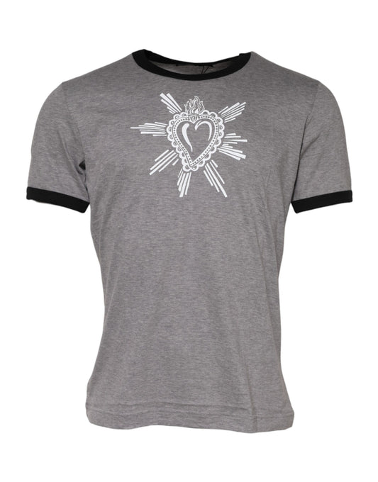 Dolce &amp; Gabbana Gray Sacred Heart Cotton Crew Neck T-shirt