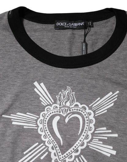 Dolce &amp; Gabbana Gray Sacred Heart Cotton Crew Neck T-shirt