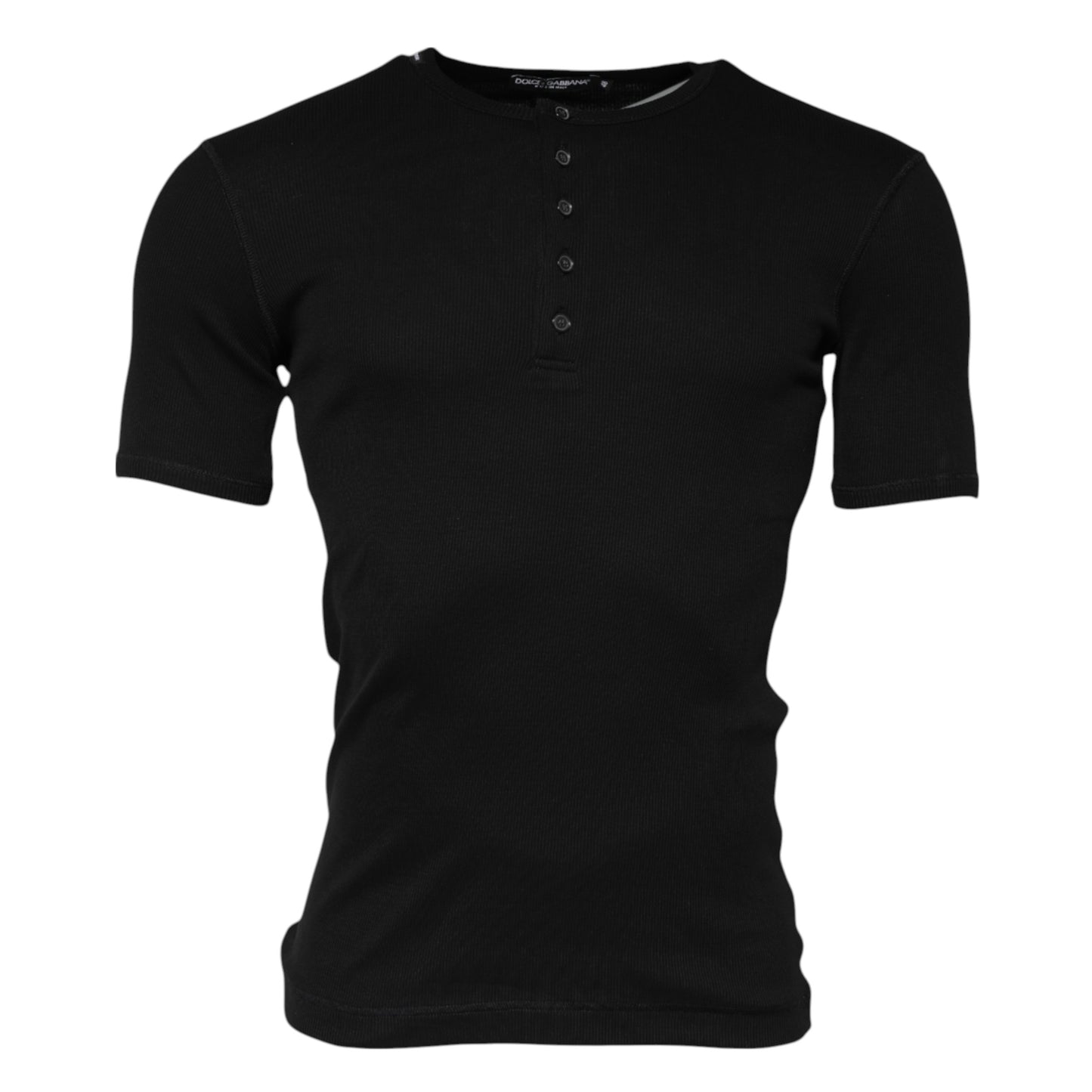 Dolce &amp; Gabbana Black Cotton Knit Crew Neck Henley T-shirt