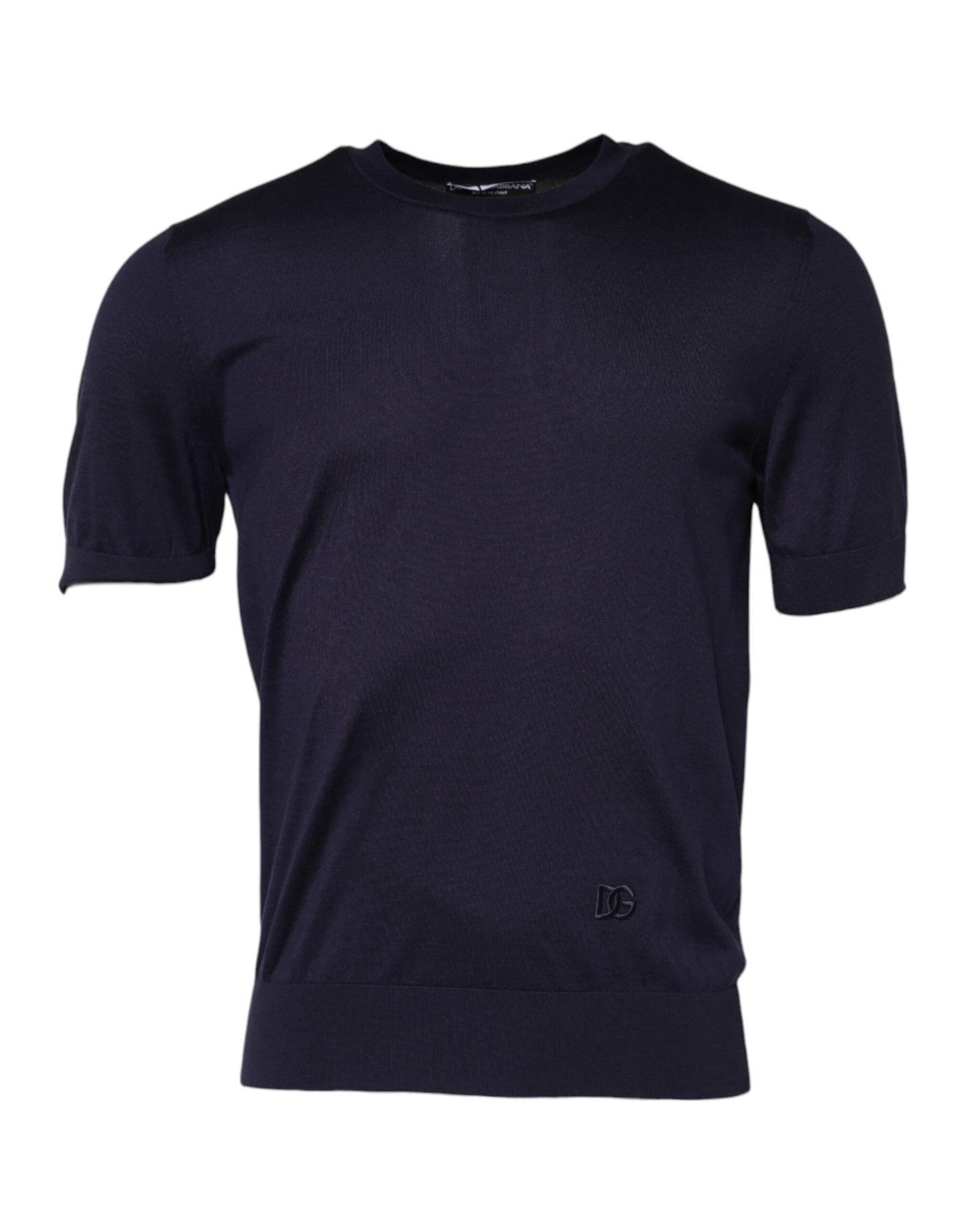 Dolce &amp; Gabbana Dark Blue Silk Crew Neck Short Sleeves T-shirt
