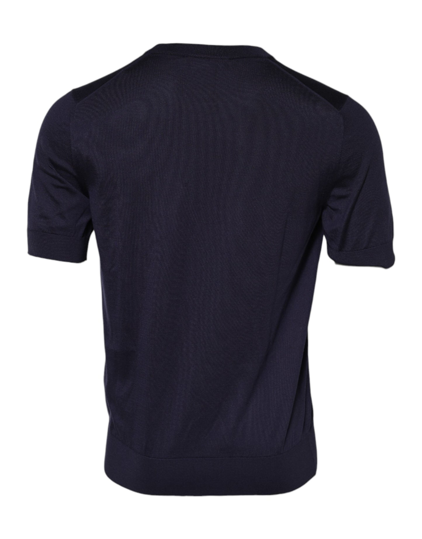 Dolce &amp; Gabbana Dark Blue Silk Crew Neck Short Sleeves T-shirt