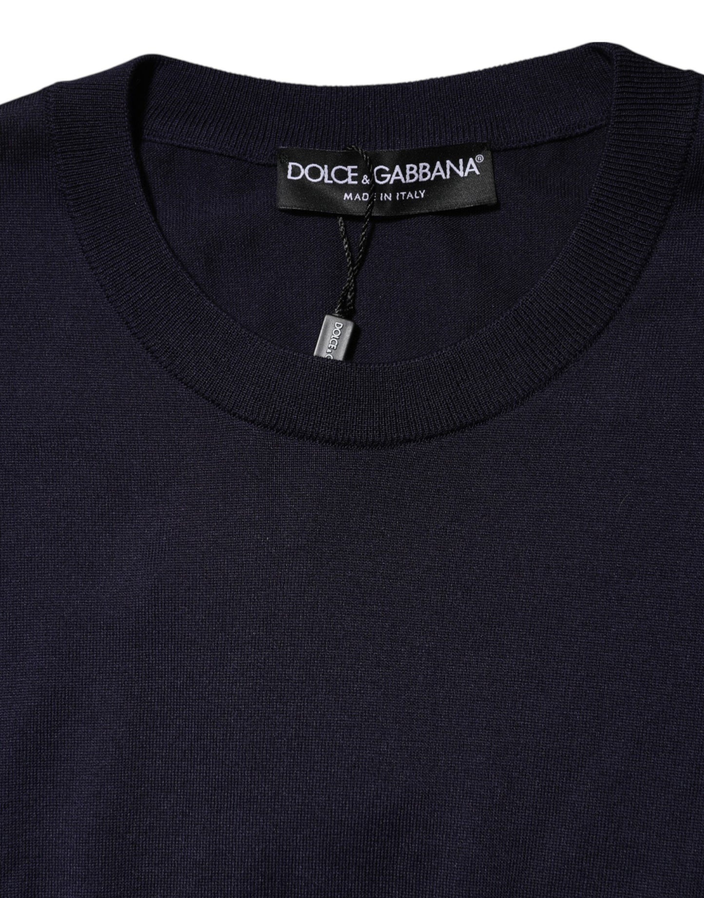 Dolce &amp; Gabbana Dark Blue Silk Crew Neck Short Sleeves T-shirt