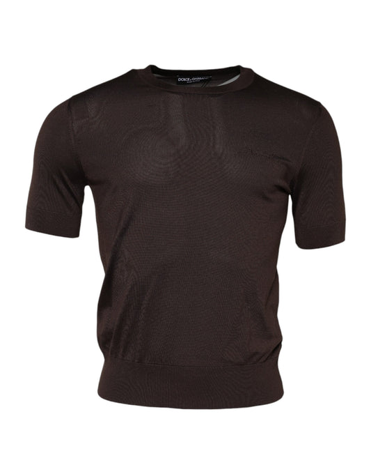 Dolce &amp; Gabbana Brown Silk Crew Neck Short Sleeves T-shirt