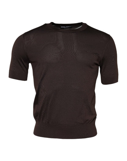 Dolce &amp; Gabbana Brown Silk Crew Neck Short Sleeves T-shirt