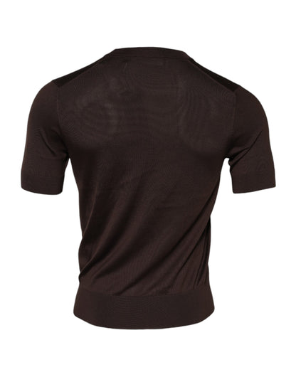 Dolce &amp; Gabbana Brown Silk Crew Neck Short Sleeves T-shirt