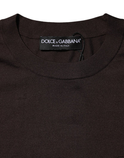 Dolce &amp; Gabbana Brown Silk Crew Neck Short Sleeves T-shirt