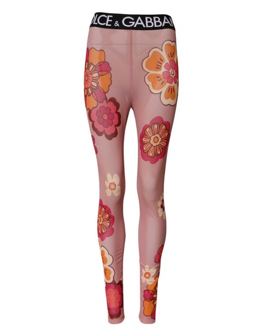 Dolce &amp; Gabbana Pink Floral Leggings Stretch Waist Pants