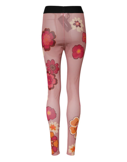Dolce &amp; Gabbana Pink Floral Leggings Stretch Waist Pants