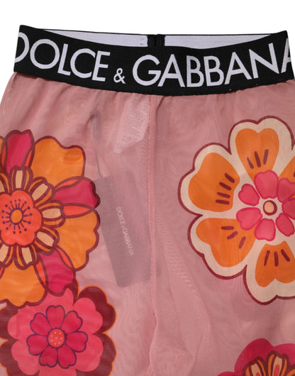 Dolce &amp; Gabbana Pink Floral Leggings Stretch Waist Pants