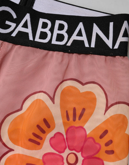 Dolce &amp; Gabbana Pink Floral Leggings Stretch Waist Pants