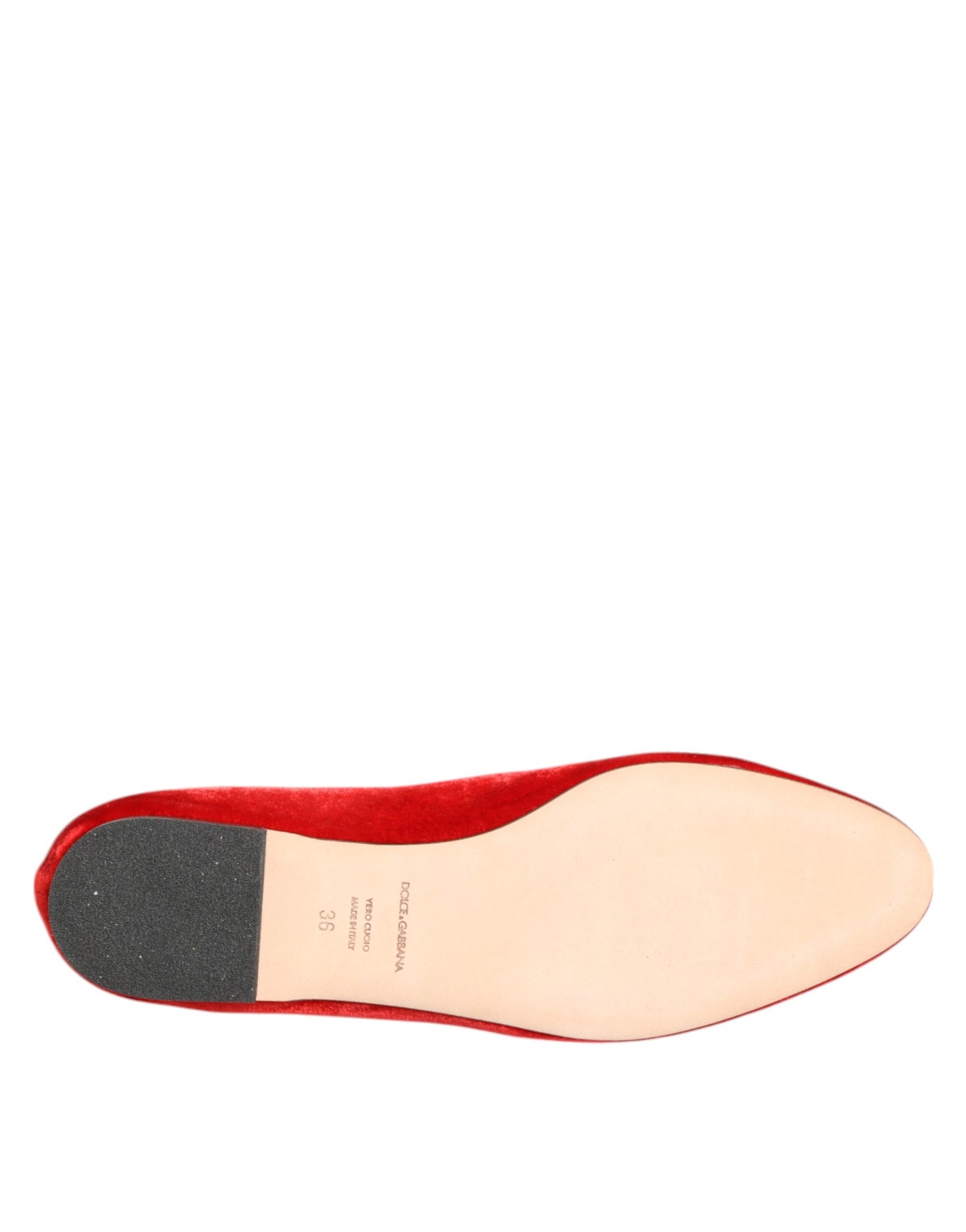 Dolce &amp; Gabbana Red Velvet DG Heart Loafers Flats Shoes