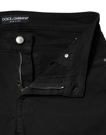 Dolce &amp; Gabbana Black Cotton Skinny Mid Waist Denim Jeans