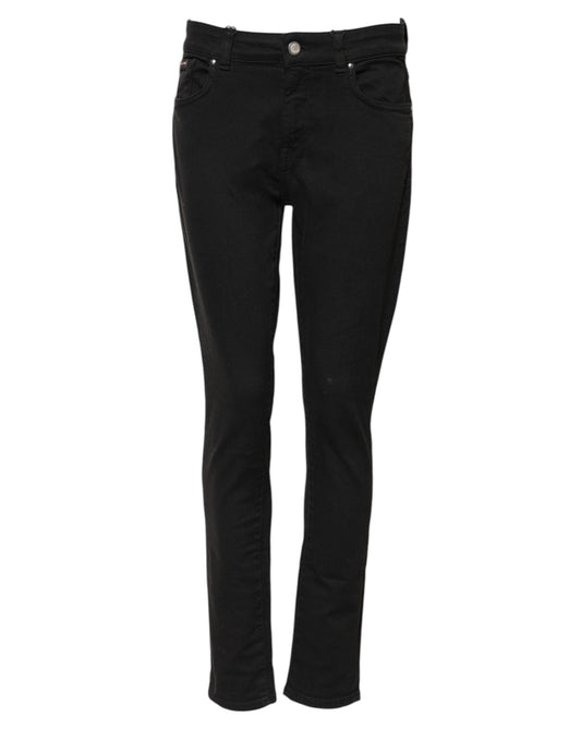 Dolce &amp; Gabbana Black Cotton Skinny Mid Waist Denim Jeans