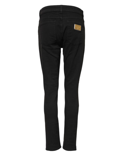Dolce &amp; Gabbana Black Cotton Skinny Mid Waist Denim Jeans