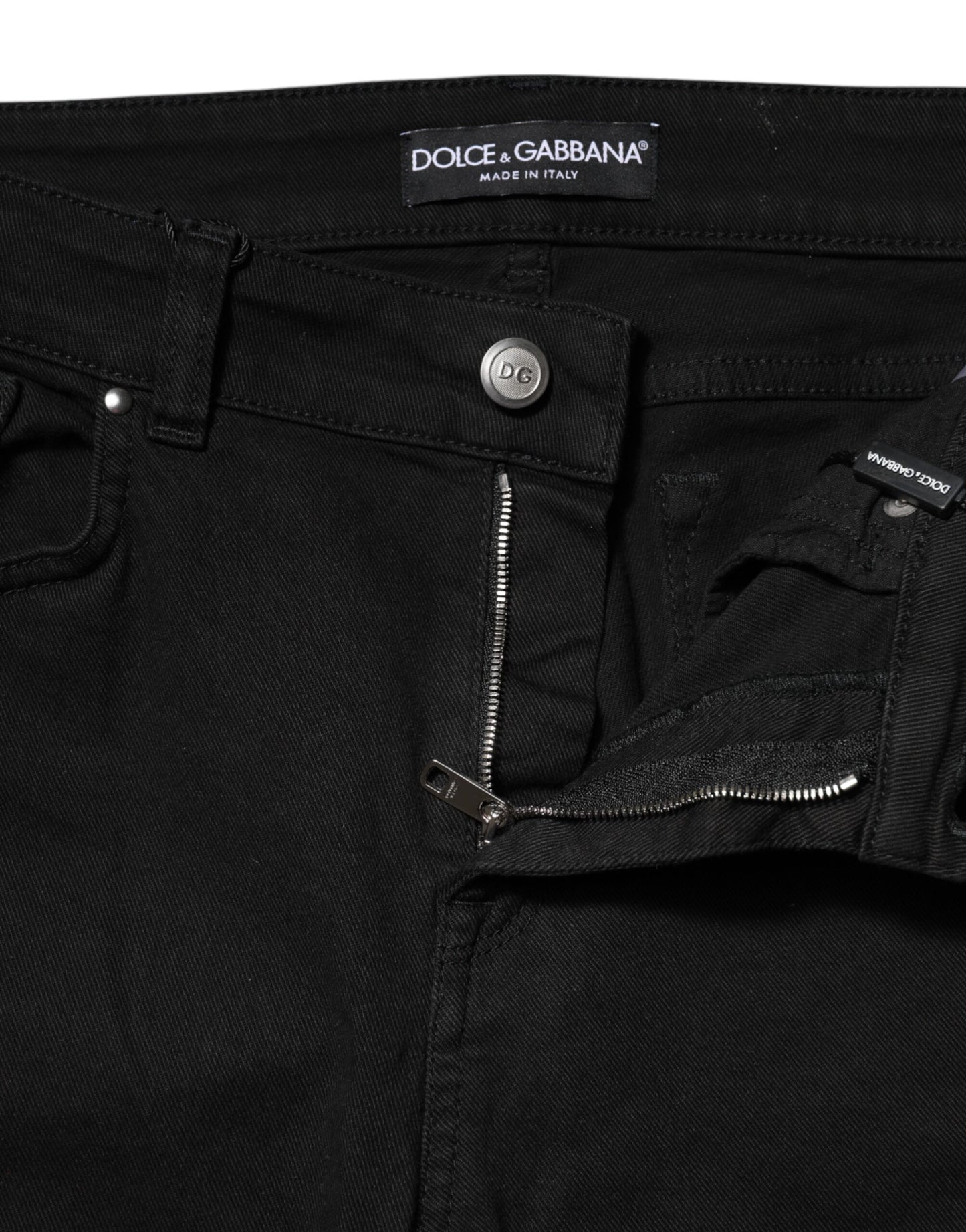 Dolce &amp; Gabbana Black Cotton Skinny Mid Waist Denim Jeans