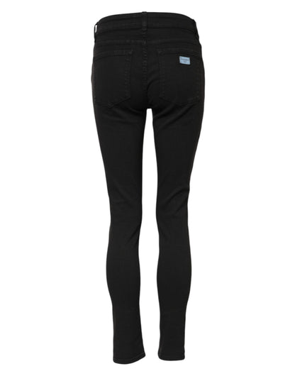 Dolce &amp; Gabbana Black Cotton Skinny Mid Waist Denim Jeans