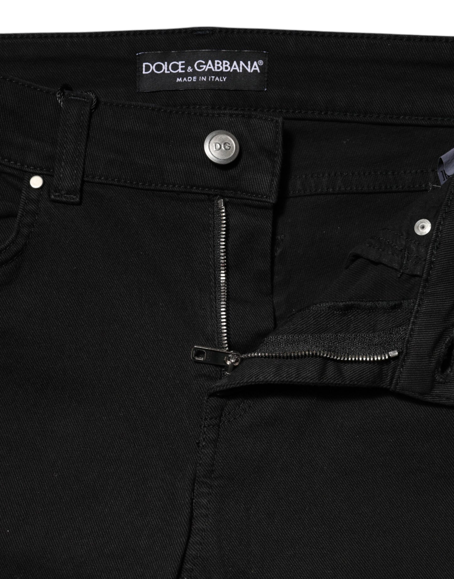Dolce &amp; Gabbana Black Cotton Skinny Mid Waist Denim Jeans