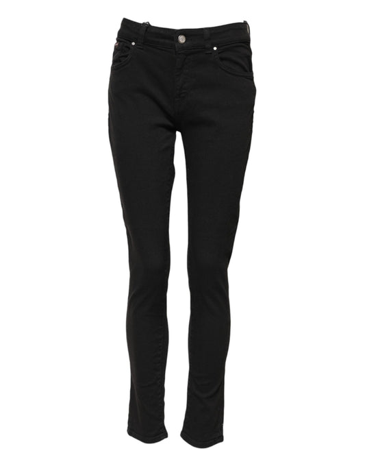 Dolce &amp; Gabbana Black Cotton Skinny Mid Waist Denim Jeans