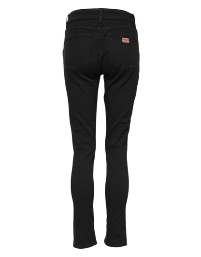 Dolce &amp; Gabbana Black Cotton Skinny Mid Waist Denim Jeans