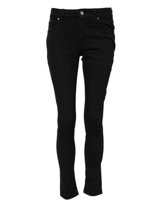 Dolce &amp; Gabbana Black Cotton Skinny Mid Waist Denim Jeans