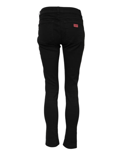Dolce &amp; Gabbana Black Cotton Skinny Mid Waist Denim Jeans