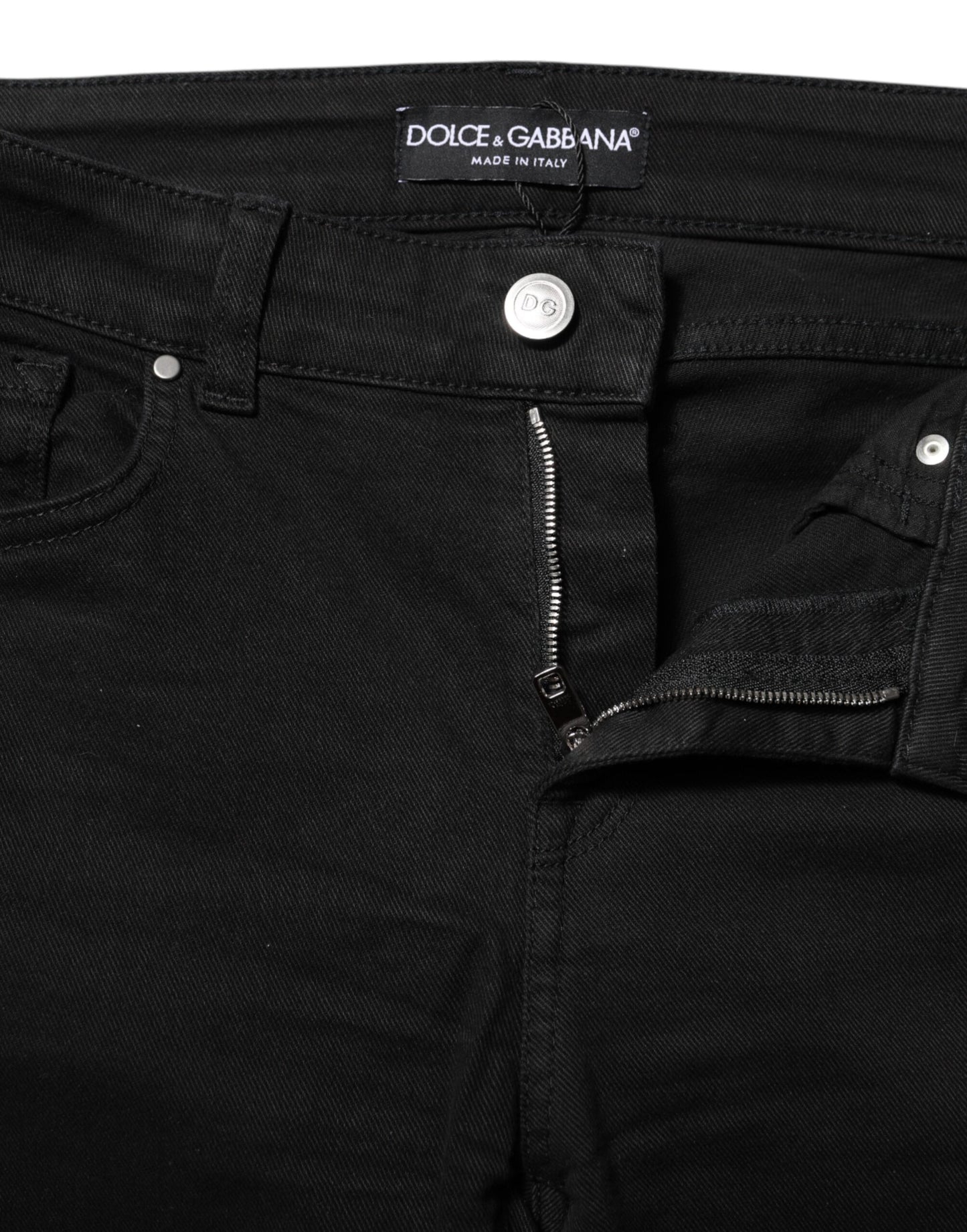 Dolce &amp; Gabbana Black Cotton Skinny Mid Waist Denim Jeans