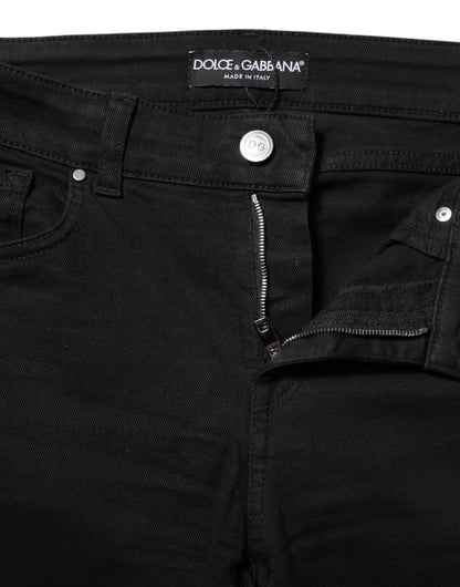 Dolce &amp; Gabbana Black Cotton Skinny Mid Waist Denim Jeans