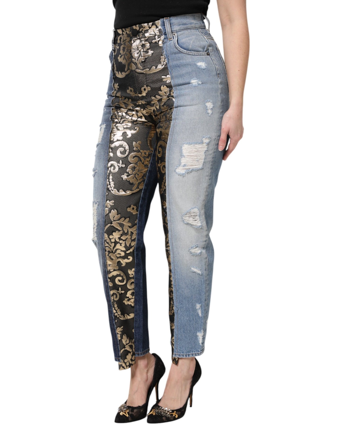 Dolce &amp; Gabbana Multicolor Patchwork Tapered Denim Jeans 
