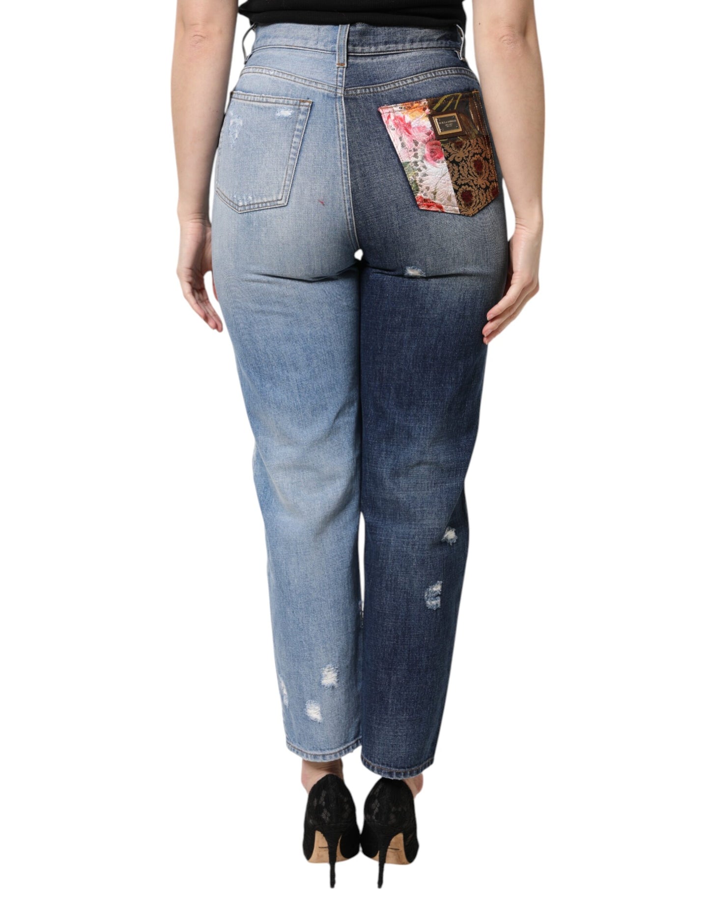 Dolce &amp; Gabbana Multicolor Patchwork Tapered Denim Jeans 