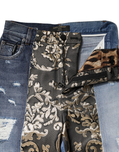 Dolce &amp; Gabbana Multicolor Patchwork Tapered Denim Jeans 