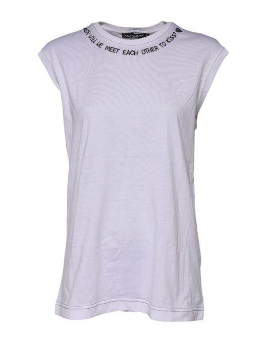 Dolce &amp; Gabbana White Cotton Sleeveless Printed Tank T-shirt
