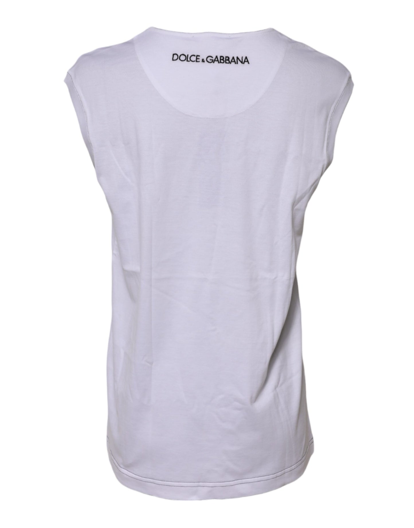 Dolce &amp; Gabbana White Cotton Sleeveless Printed Tank T-shirt
