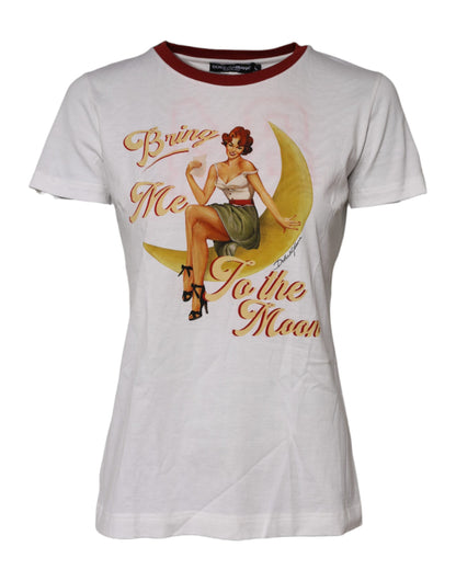 Dolce &amp; Gabbana White Bring Me To The Moon Pin Up T-shirt Top 