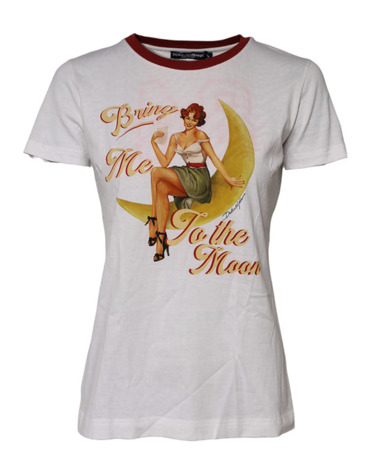 Dolce &amp; Gabbana White Bring Me To The Moon Pin Up T-shirt Top 