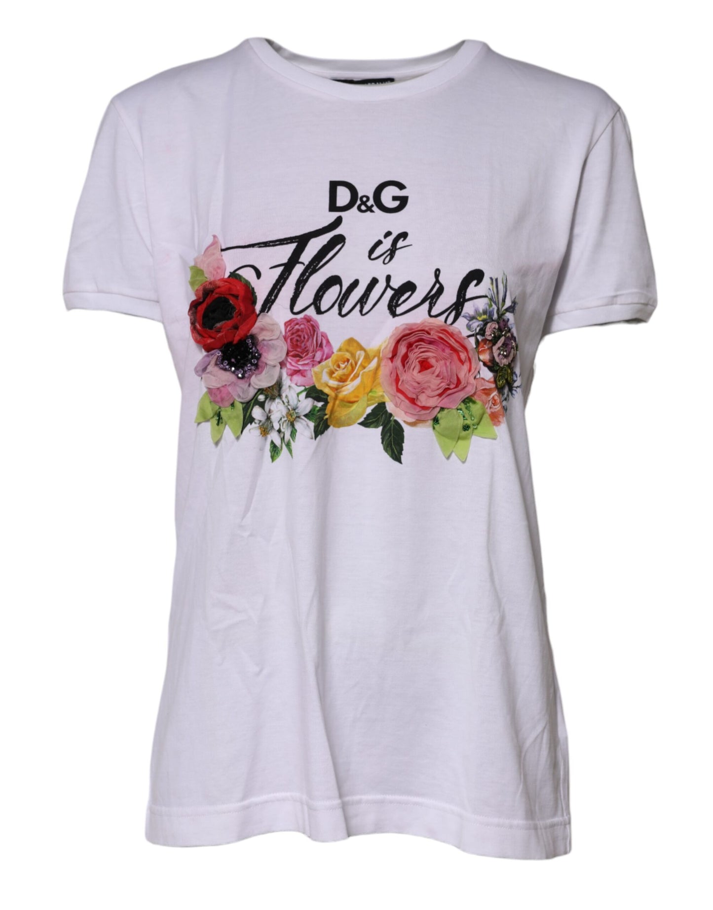 Dolce &amp; Gabbana White DG Floral Embellishment Top T-shirt 