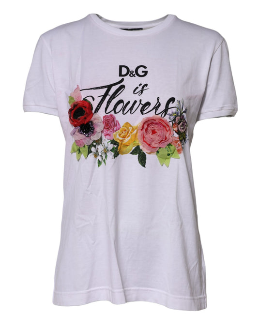 Dolce &amp; Gabbana White DG Floral Embellishment Top T-shirt 