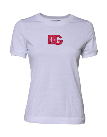 Dolce &amp; Gabbana White Cotton DG Logo Embroidery Top T-shirt 