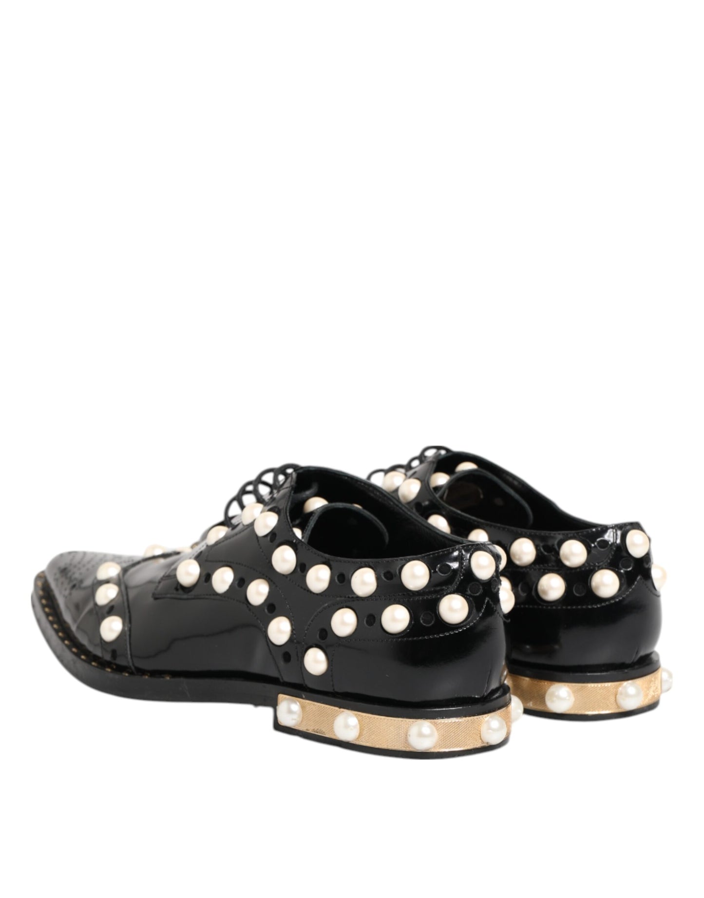 Dolce &amp; Gabbana Black Leather Faux Pearl Dress Broque Shoes