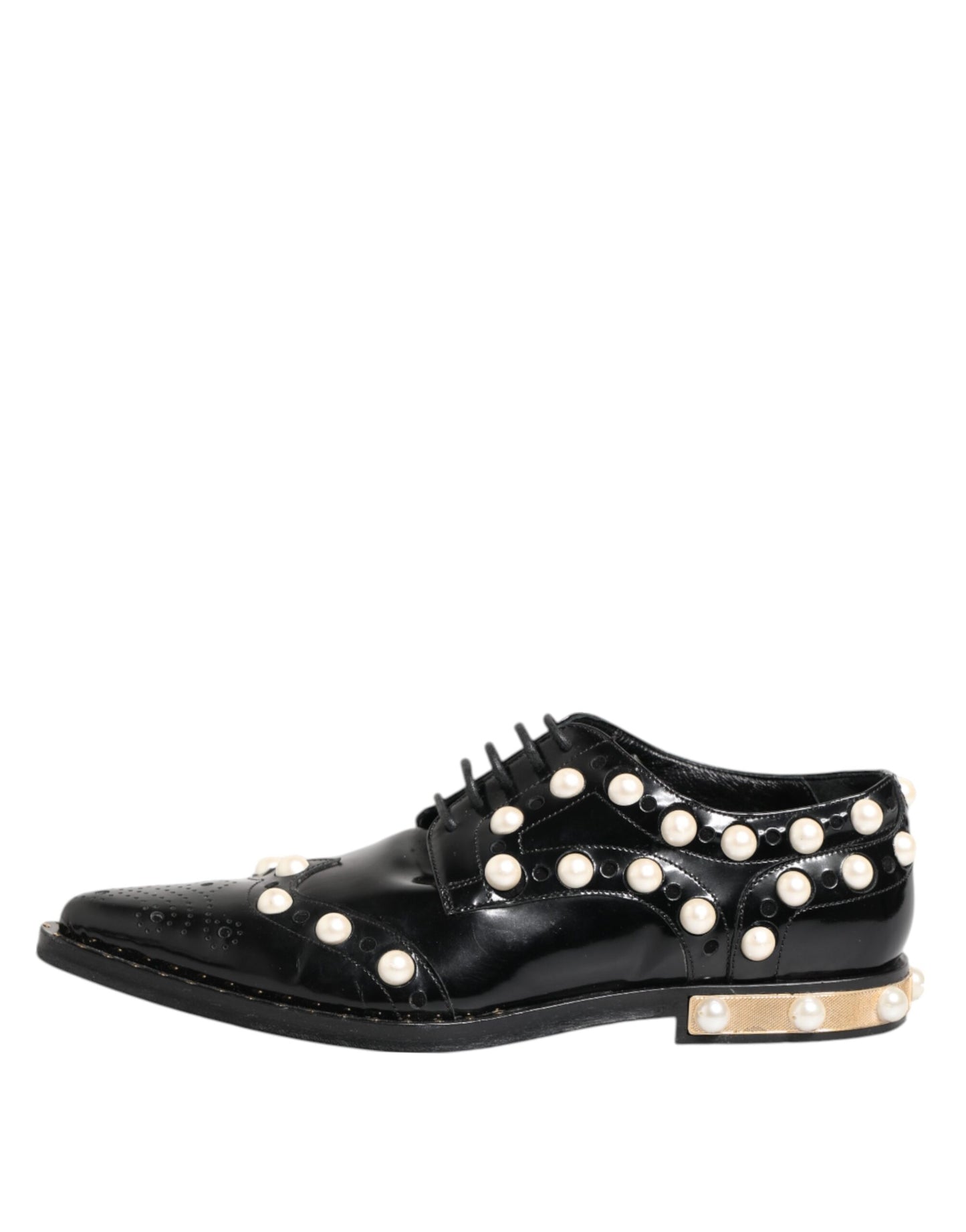 Dolce &amp; Gabbana Black Leather Faux Pearl Dress Broque Shoes