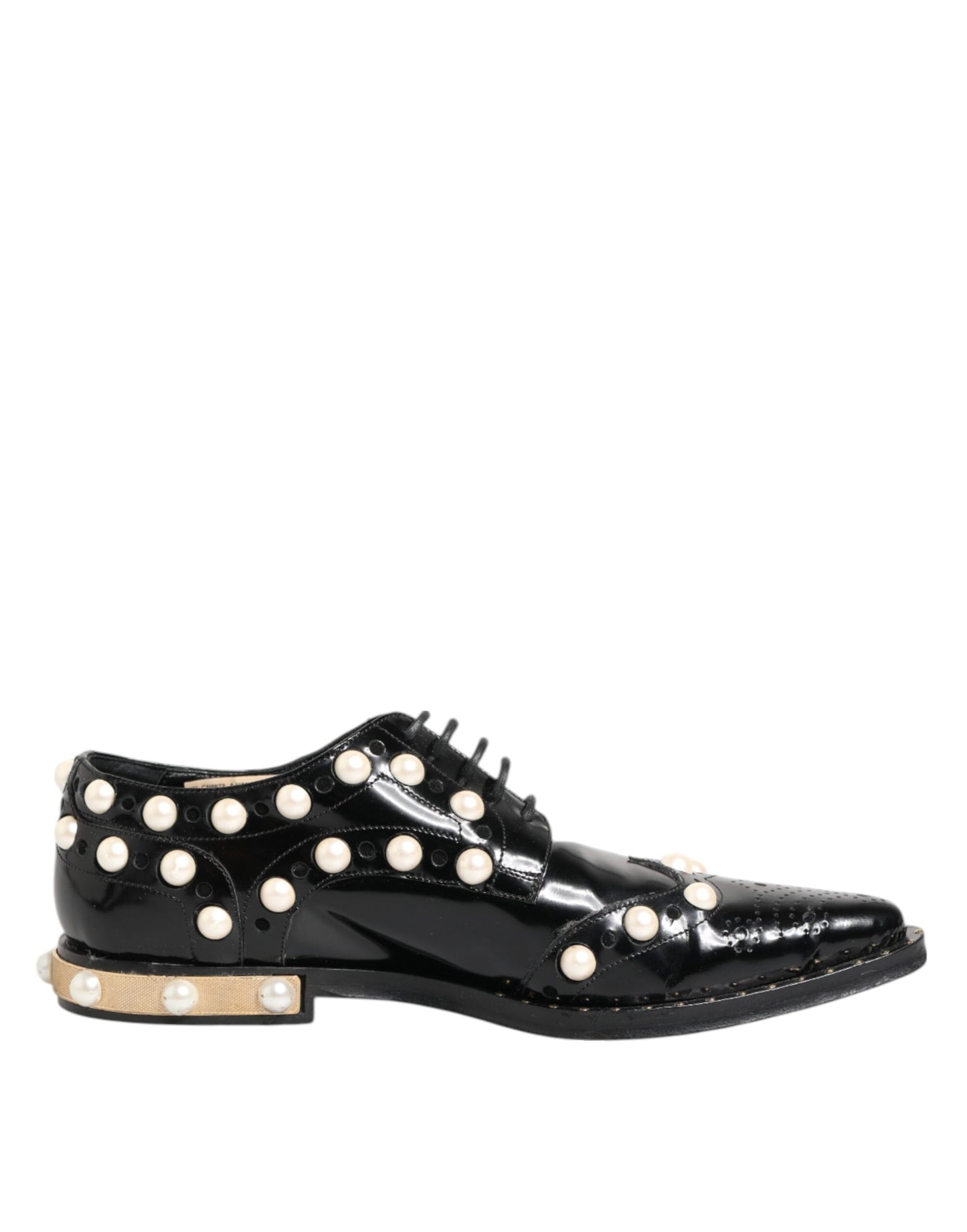 Dolce &amp; Gabbana Black Leather Faux Pearl Dress Broque Shoes