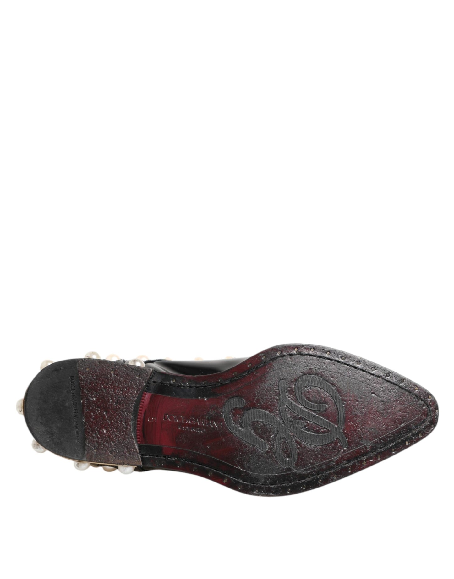 Dolce &amp; Gabbana Black Leather Faux Pearl Dress Broque Shoes