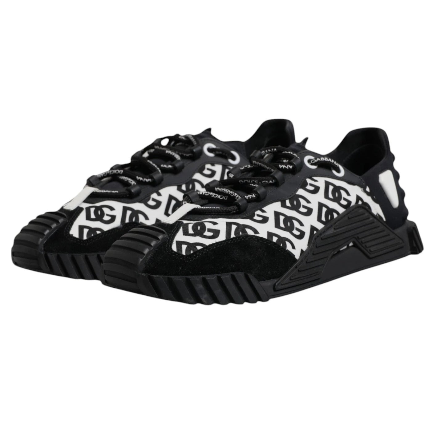 Dolce &amp; Gabbana Black Logo Lace Up Low Top NS1 Sneakers