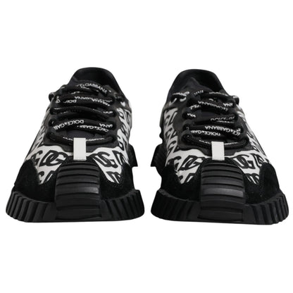 Dolce &amp; Gabbana Black Logo Lace Up Low Top NS1 Sneakers