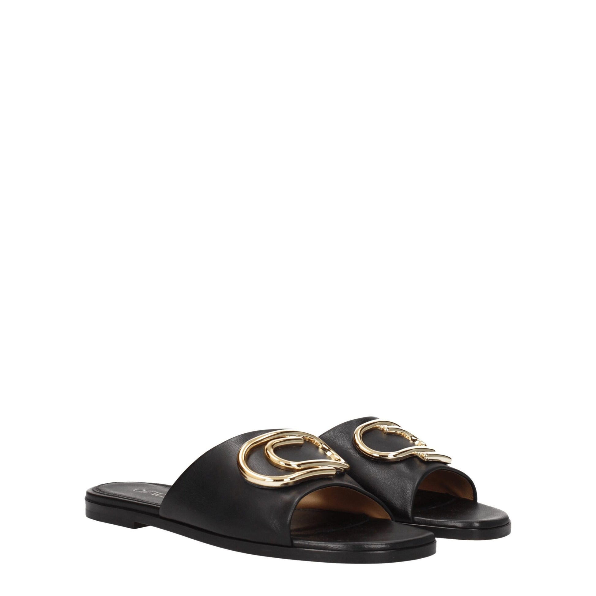 Off-White Black Leather Slippers Sandals - from Off-White