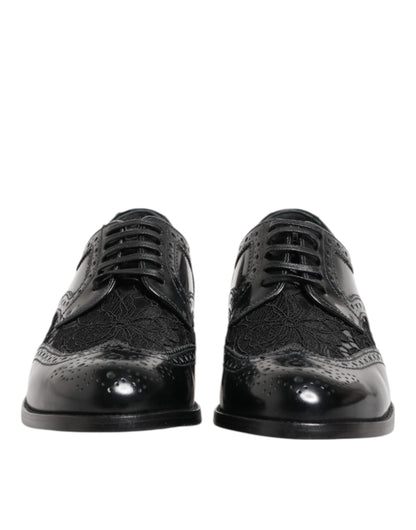Dolce &amp; Gabbana Black Leather Floral Lace Dress Formal Shoes