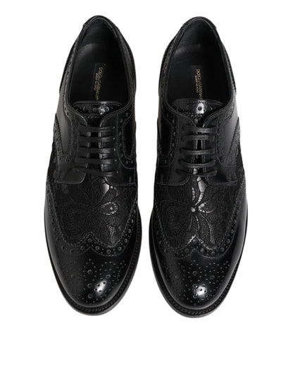 Dolce &amp; Gabbana Black Leather Floral Lace Dress Formal Shoes