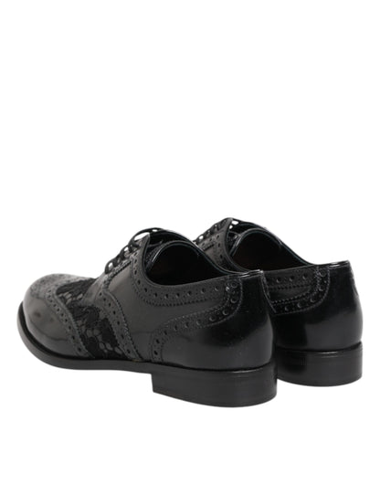 Dolce &amp; Gabbana Black Leather Floral Lace Dress Formal Shoes
