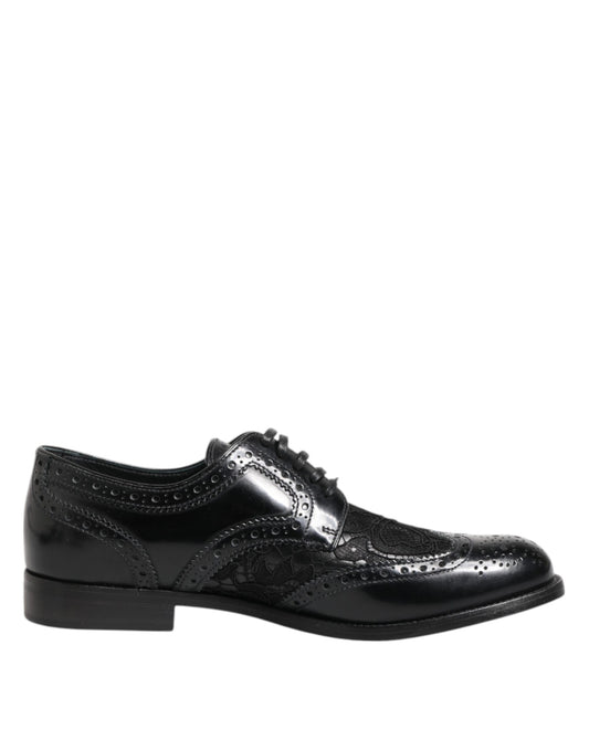 Dolce &amp; Gabbana Black Leather Floral Lace Dress Formal Shoes