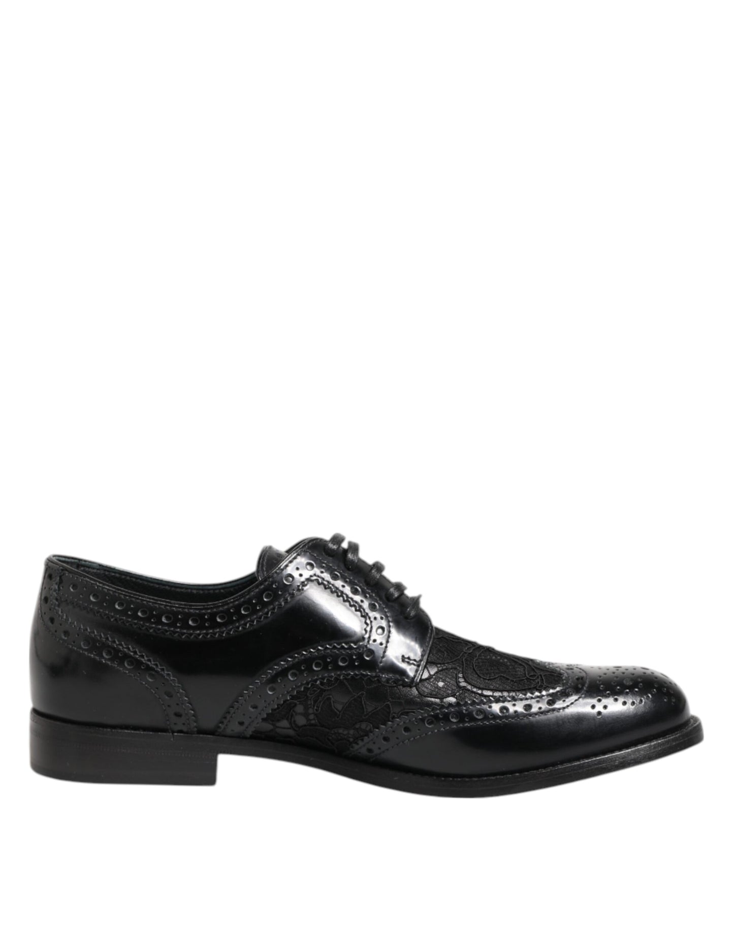 Dolce &amp; Gabbana Black Leather Floral Lace Dress Formal Shoes